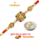 Royal Green and Red Stone Golden Metal Rakhi