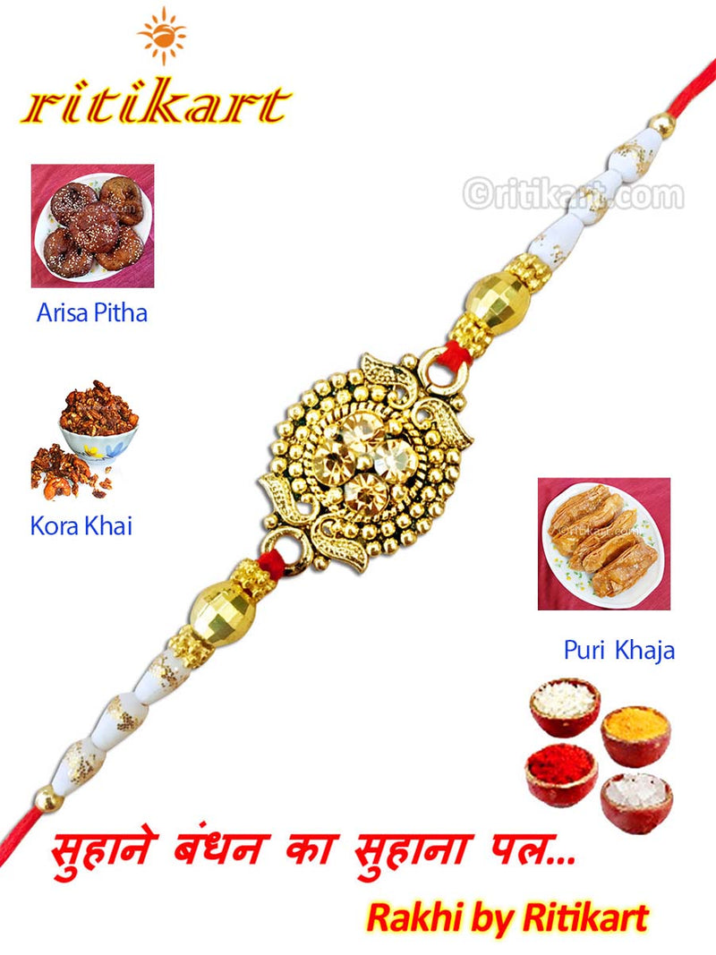 Designer Golden Crystal Rakhi