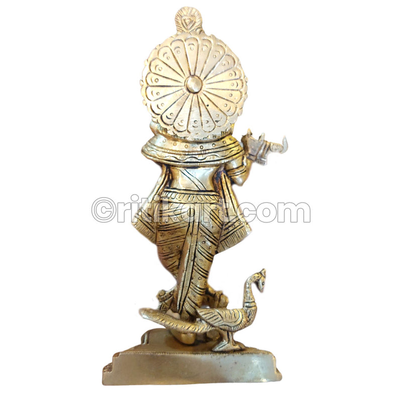 Brass Handcrafted Shree Krishna with Mayura.