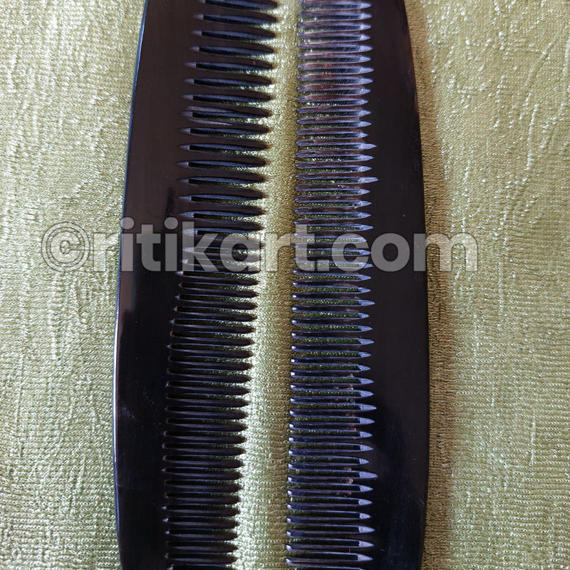 Medium 2 in 1 Buffalo Horn Black Comb for Women- 15 Cm