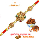 Royal Green and Red Stone Golden Metal Rakhi