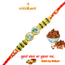 Designer Crystal with Golden and Green Beads Rakhi