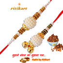 Bhaiya-Bhabhi White with Golden Color Beads Rakhi