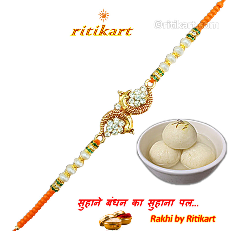 Fancy Golden Peacock with Stone Designer Rakhi