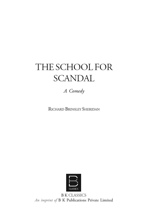 English Book The School for Scandal By Richard Brinsley Sheridan I