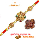 Royal Green and Red Stone Golden Metal Rakhi