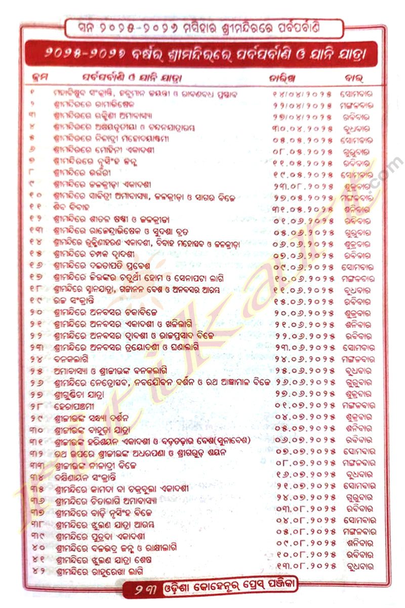 Odisha Kohinoor Press Panjika 2025-2026