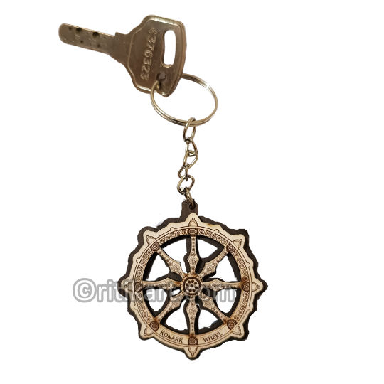 Handmade Wooden Konark Wheel Key Chain (Set of 3).