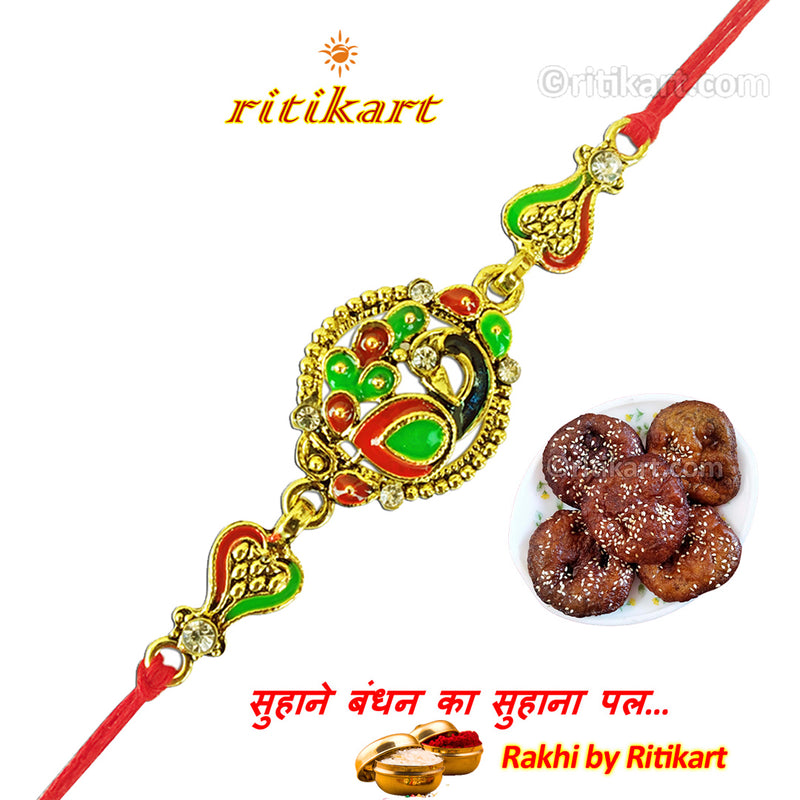 Kundan Peacock Designer Rakhi