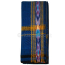 Pure Sutta Machha Bandha Deep Blue–Golden Mustard Uttariya Gamuchha