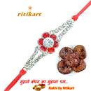 White And Red Stone Designer Rakhi