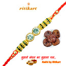 Designer Crystal with Golden and Green Beads Rakhi