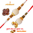 Bhaiya-Bhabhi White with Golden Color Beads Rakhi