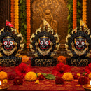 Set of 3 Jagannath Nilachakra Golden Statues | Lord Jagannath Idols for Home Temple, Puja & Spiritual Decor