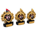 Set of 3 Jagannath Nilachakra Golden Statues | Lord Jagannath Idols for Home Temple, Puja & Spiritual Decor