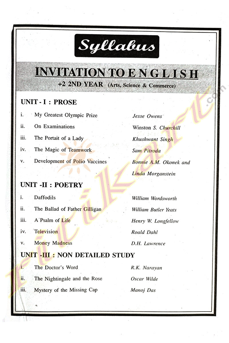 Invitation To English (Book-1,2,3 and 4) For +2 2nd Year Arts,Science & Commerce Students.