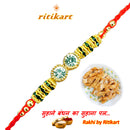 Designer Crystal with Golden and Green Beads Rakhi