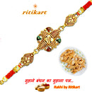 Royal Green and Red Stone Golden Metal Rakhi