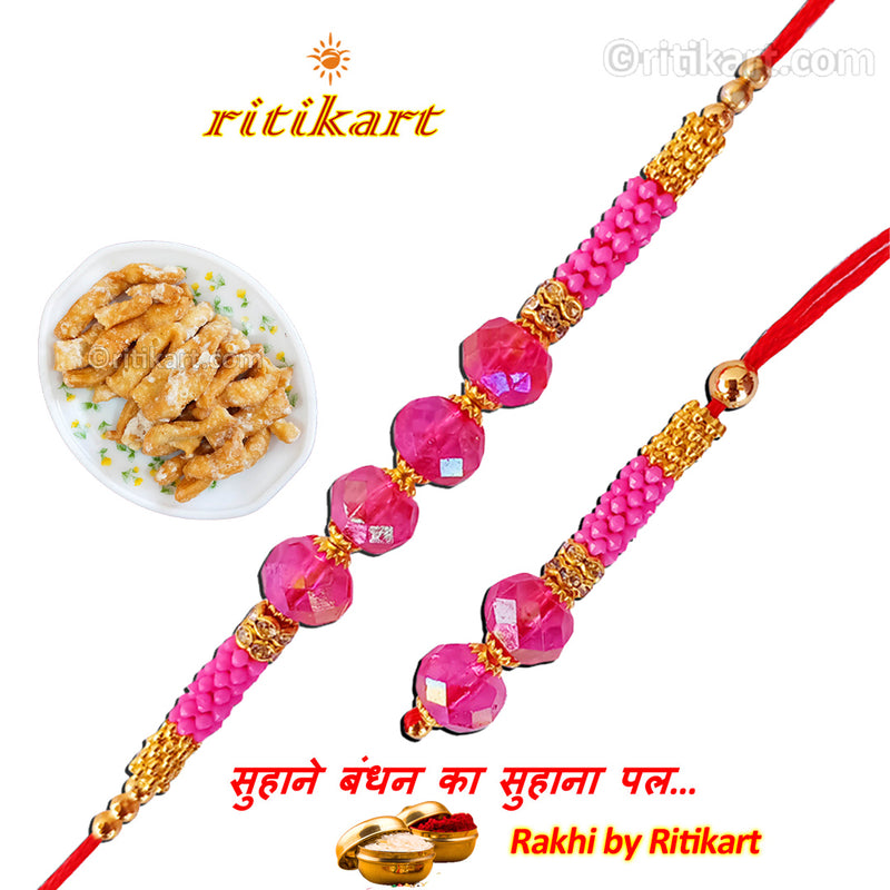 Sparkling Pink Beads Designer Bhaiya-Bhabhi Rakhi