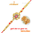 Golden Flower with Blue Stone Designer Rakhi
