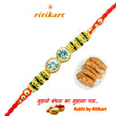 Designer Crystal with Golden and Green Beads Rakhi