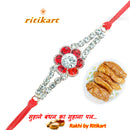 White And Red Stone Designer Rakhi
