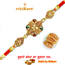 Royal Green and Red Stone Golden Metal Rakhi