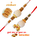 Bhaiya-Bhabhi White with Golden Color Beads Rakhi