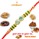 Designer Crystal with Golden and Green Beads Rakhi