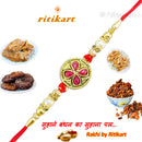 Red Stone Flower Design Fancy Rakhi