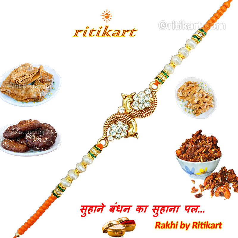 Fancy Golden Peacock with Stone Designer Rakhi