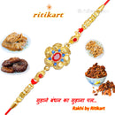 Golden Flower with Blue Stone Designer Rakhi