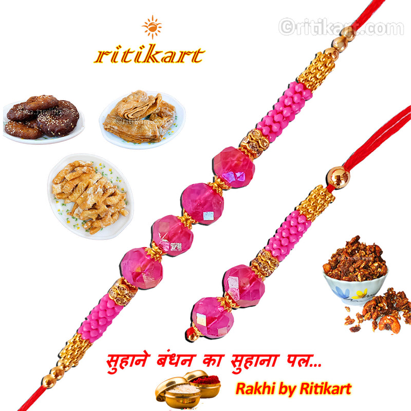 Sparkling Pink Beads Designer Bhaiya-Bhabhi Rakhi