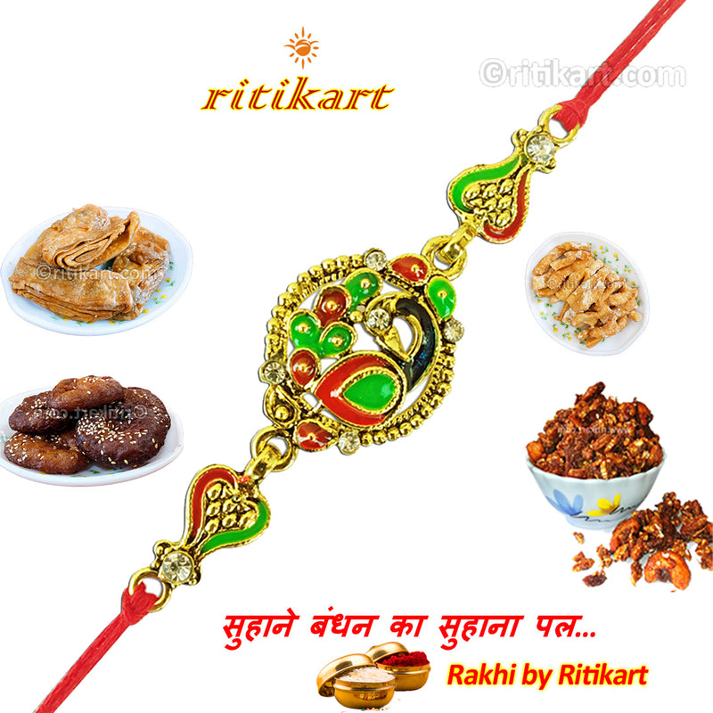 Kundan Peacock Designer Rakhi