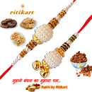 Bhaiya-Bhabhi White with Golden Color Beads Rakhi