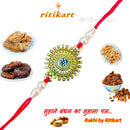 Designer Golden Flower with White Stone Rakhi