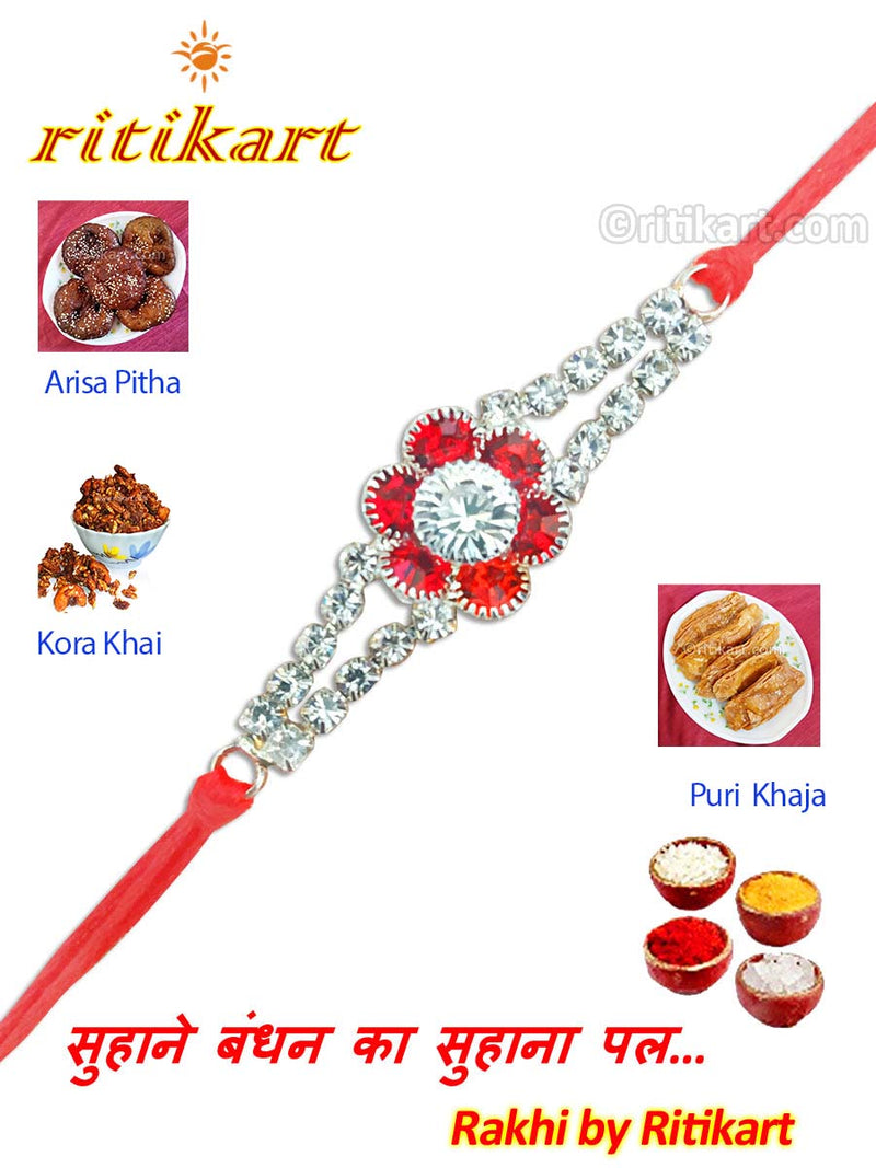 White And Red Stone Designer Rakhi