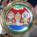Hand-Painted Decorative Brass Wall Hanging Plate with Lord Jagannath, Balabhadra and Subhadra’S Pictures
