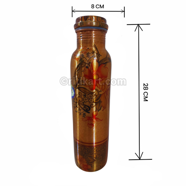 Pure Copper Printed Water Bottle with Metallic Floral Design