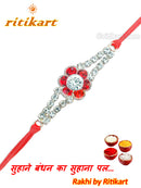 White And Red Stone Designer Rakhi