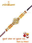 Designer Moti with Stone Rakhi Multi-Colour