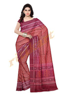Sambalpuri Hand Woven Brown with Maroon Anchal Design Saree