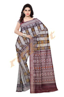 Sambalpuri Maroon and White Strip Design Saree