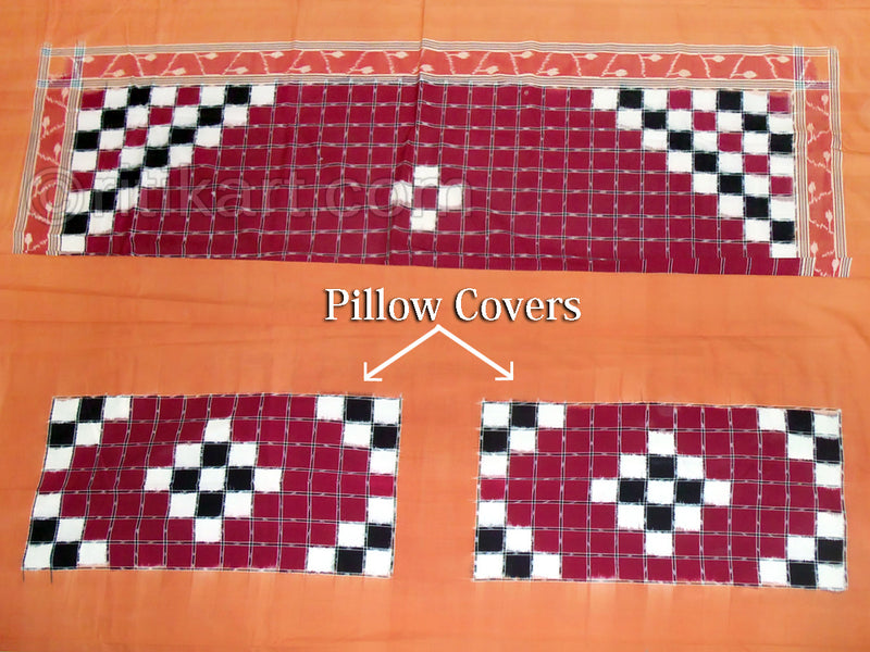 Sambalpuri Maroon Color Double Bed Cover with Pillow Cover-pic2