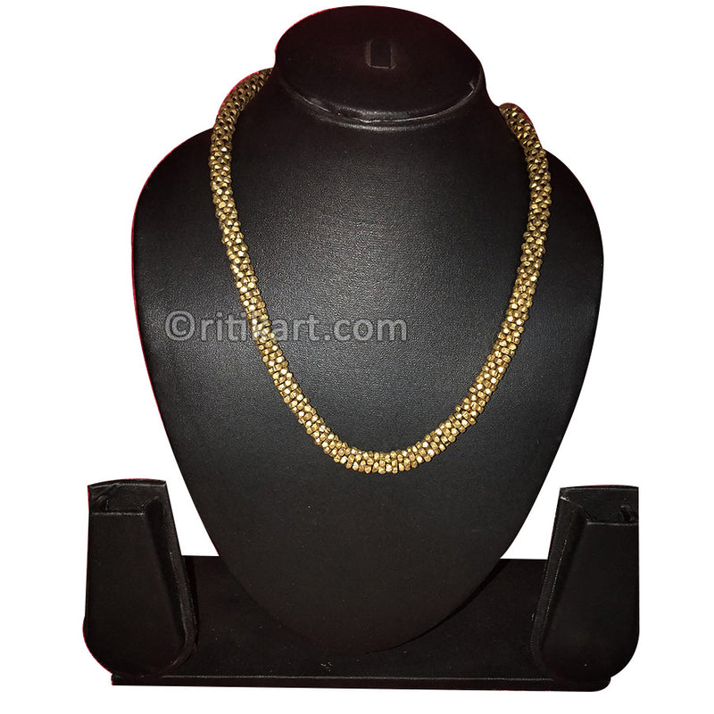 Tribal Dhokra Necklace with Small Beads Embedded