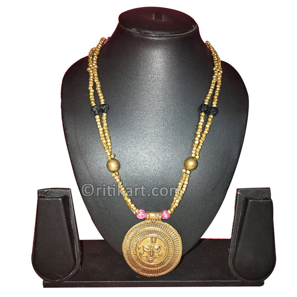 Tribal Necklace Shani Dev Locket Embedded with Brass Beads