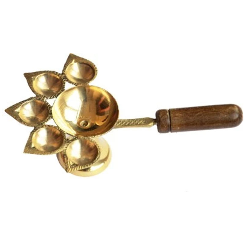 Balakati Brass Panch Aarti with wooden handle