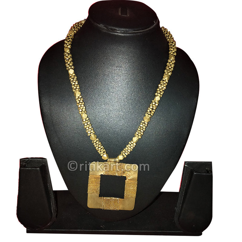 Tribal Dhokra Necklace with Big Brass Square