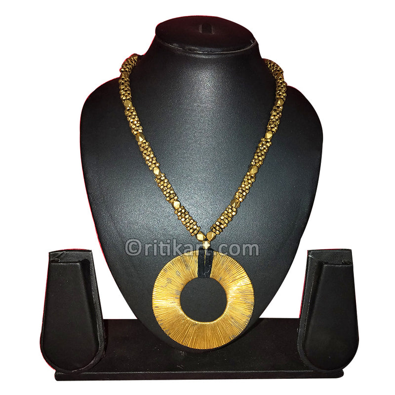 Tribal Necklace with Large Brass Circle