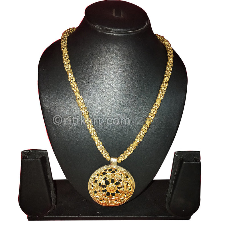 Tribal Royal Shield Embedded with Brass Beads Necklace